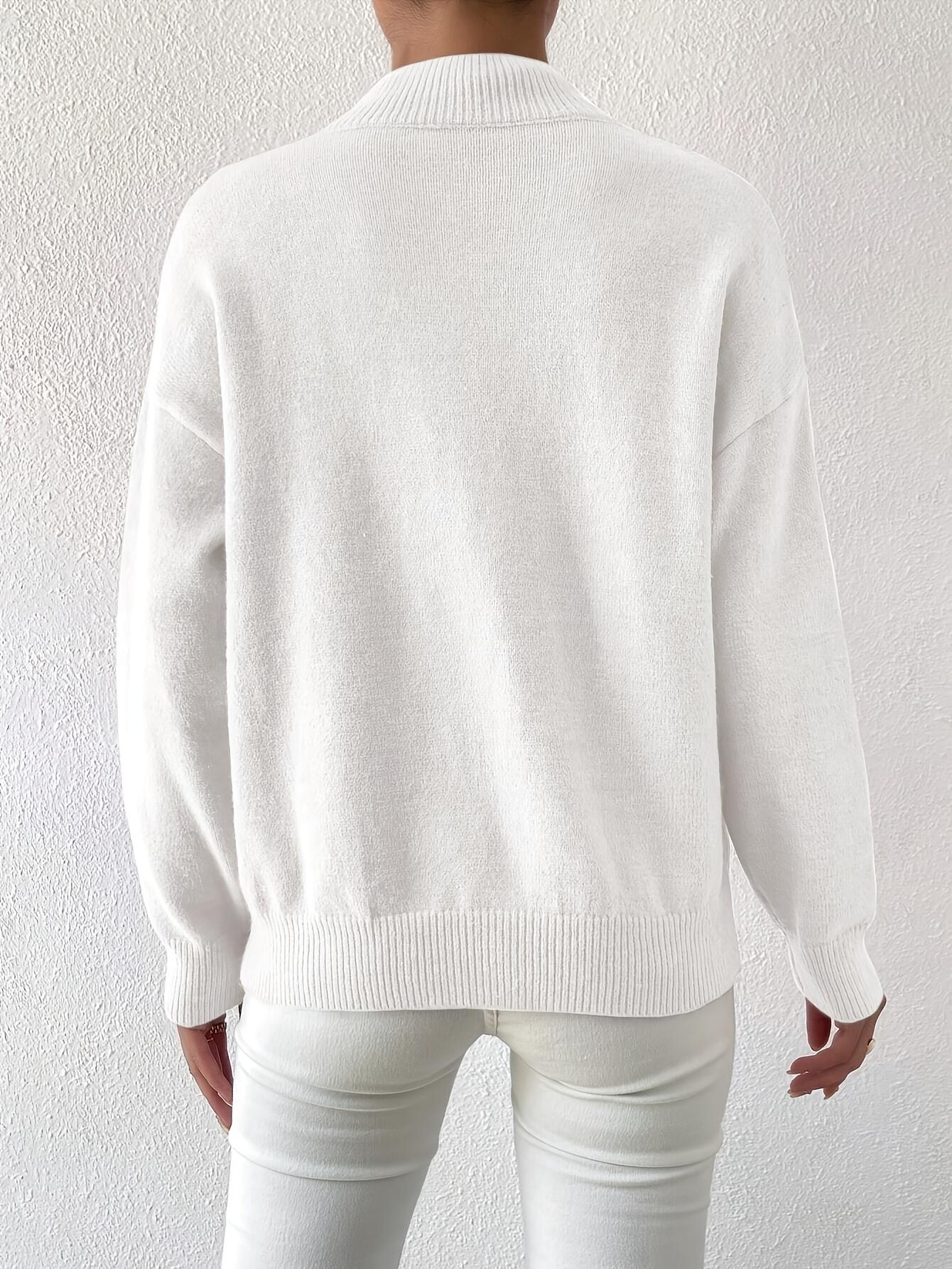 [Elegant Winter Sweater] Elegant Oversized Women's White Winter Sweater |     High Neck Turtleneck Pullover, Stretchy Collar, Loose Fit, Long Sleeves - Machine Washable for Fall & Cold Weather angelina  neon  outfit