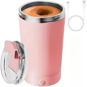 Electric Automatic Stirring Cup with Lid High-Speed Stirring Cup 400ml Rechargeable Stainless Steel Beige Reusable Washable Coffee Stirring Cup Fashionable Drinkware Insulated Cup