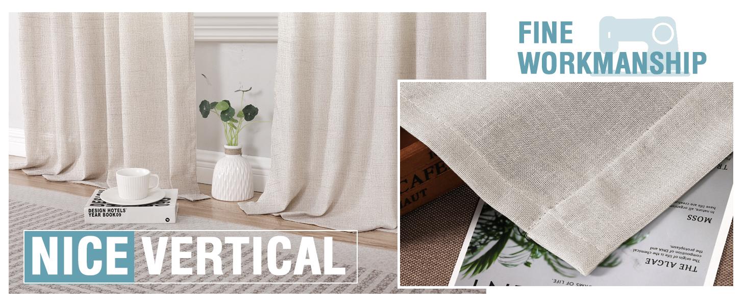 H.VERSAILTEX Decorative Linen Kitchen Curtains - linen Curtains Bedroom Window Treatments for Living Room / Rich Linen Curtain Panels and Drapes, Classic Nickel Grommet, Natural, 2 Panels