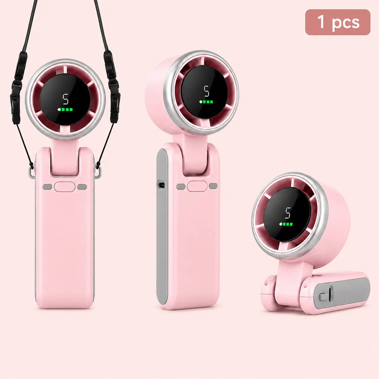Portable Handheld Fan, 5-Speed Rechargeable Turbo Fan with Digital Display, Foldable Desk Fan, USB-C Charging for Travel & Office