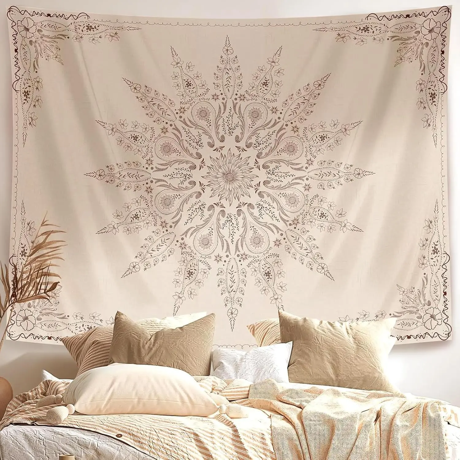 1PC Floral Tapestry, Aesthetic Flower Bohemian Wall Hanging Decor, Medallion Boho Art Print Tapestries for Bedroom