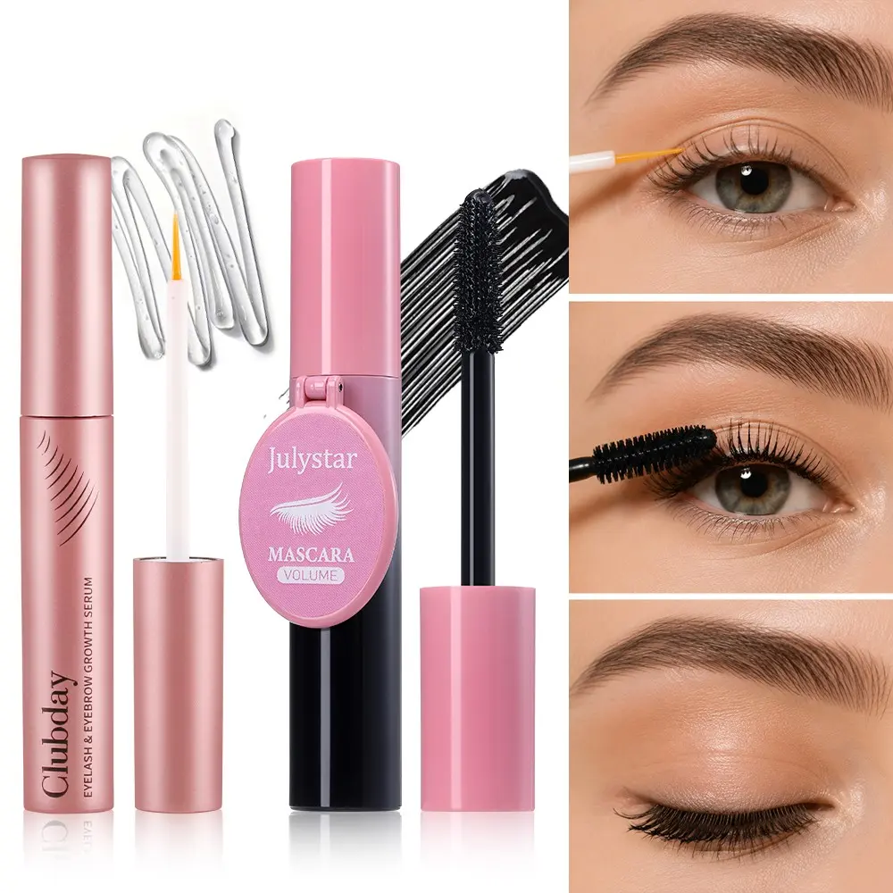Eyelash Growth Serum & Volume Mascara Kit, Lash Serum Strengthens Lashes for Healthier Longer Growth, Black Mascara Adds Density Definition, Sweat Resistant No Clumping Flaking Eye Makeup Gift for Women