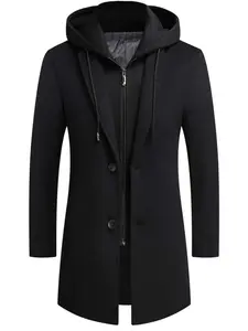 1 PC Men's Windbreaker Coat - Winter Wool Blend Jacket - Long-Sleeved Warm Bean Bag Men's Capable Casual Wool High-End Business Detachable Hooded Single-Chest Coat - Classic Style with Detachable and Waist-Length Design TNZI