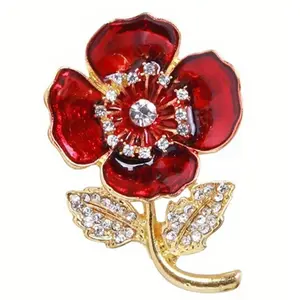 Fashion Red Drop Oil Inlaid Rhinestone Poppy Brooch Simple Personality Pin Jewelry Accessories