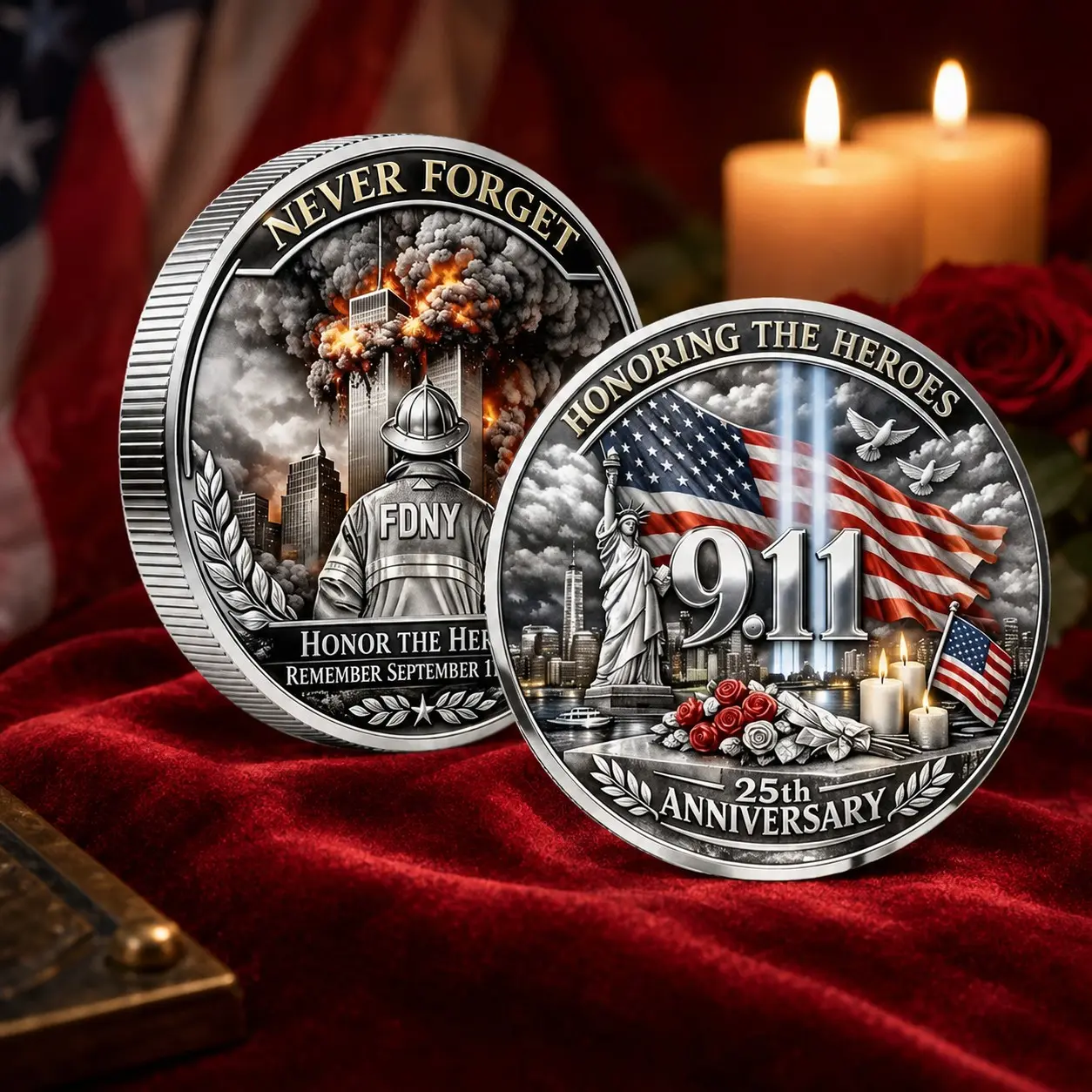 9/11 Commemorative Coin, 25th Anniversary Collectible, Honor Heroes, Fdny Firefighter Tribute Gift, Memorial Keepsake
