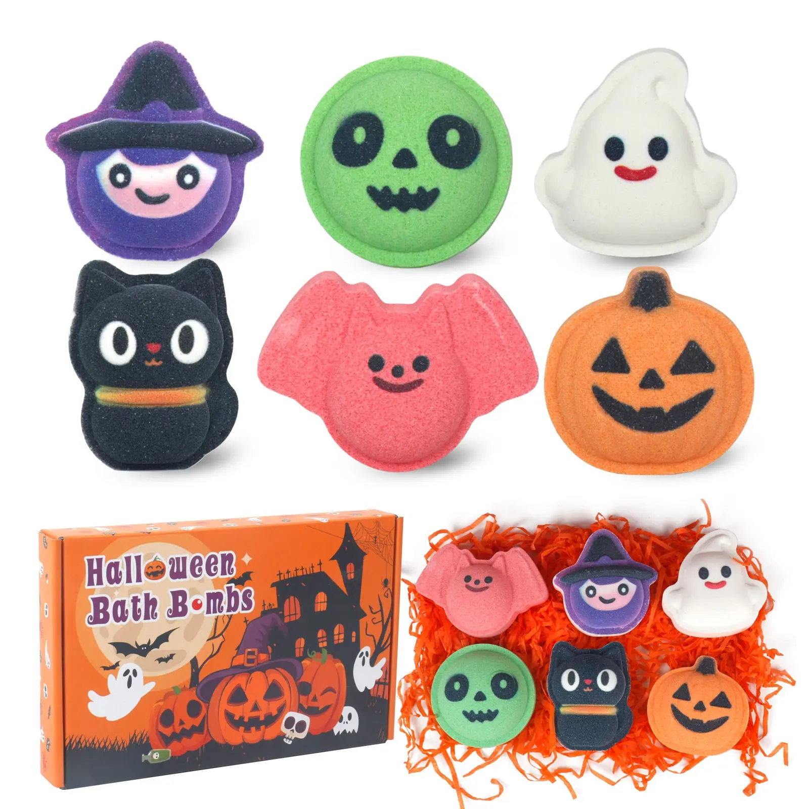 Halloween Essential Oils Bubble Bath Salts, Pumpkin Bat Skull Ghost Cat Magician Design, Kids' Bath Bombs, Girls' Holiday Gifts