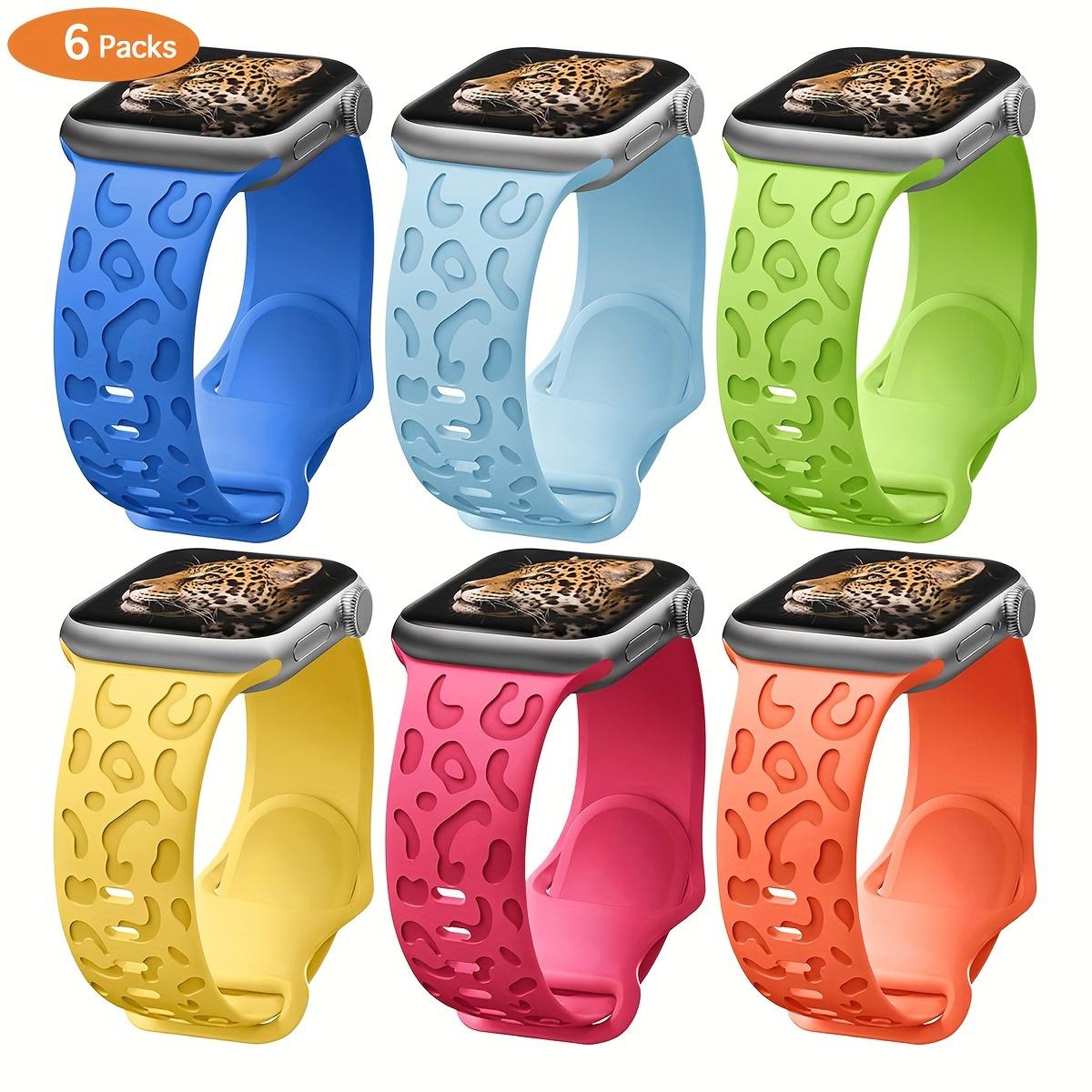 6-Pack Floral Engraved Silicone Apple Watch Bands – Soft Sport Strap 38–49mm (Series 1–11, SE, Ultra / Ultra 2 / Ultra 3), Women