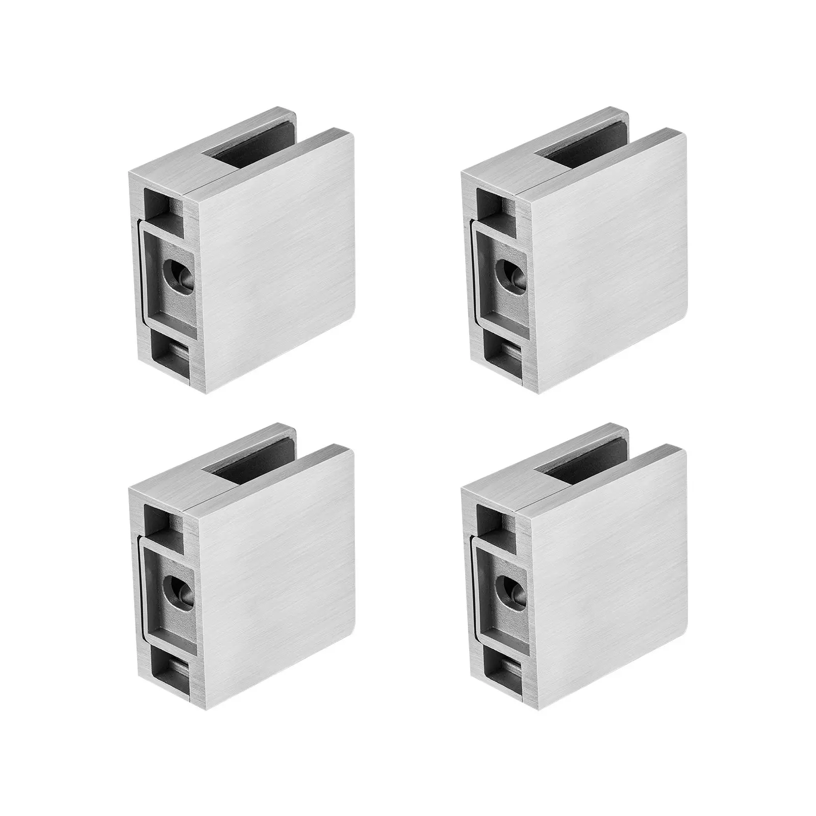 VEVOR Glass Clamp, 4 PCS Square Glass Railing Bracket for 0.31"-0.47" Tempered Glass, 304 Stainless Steel Glass Mounting Clamp, Glass Shelf Bracket for Balcony, Garden, Pool, Stair, Silver