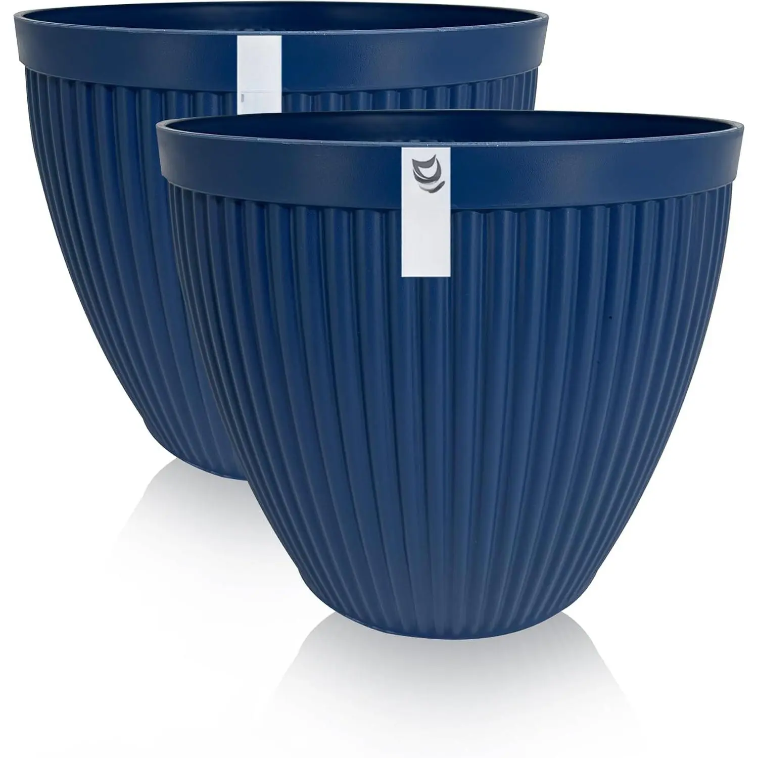 11x9 Broad Striped Flower  Pot (2 Pack, Deep Blue) | Cone Table Planter with Drainage Hole & Removable Plug