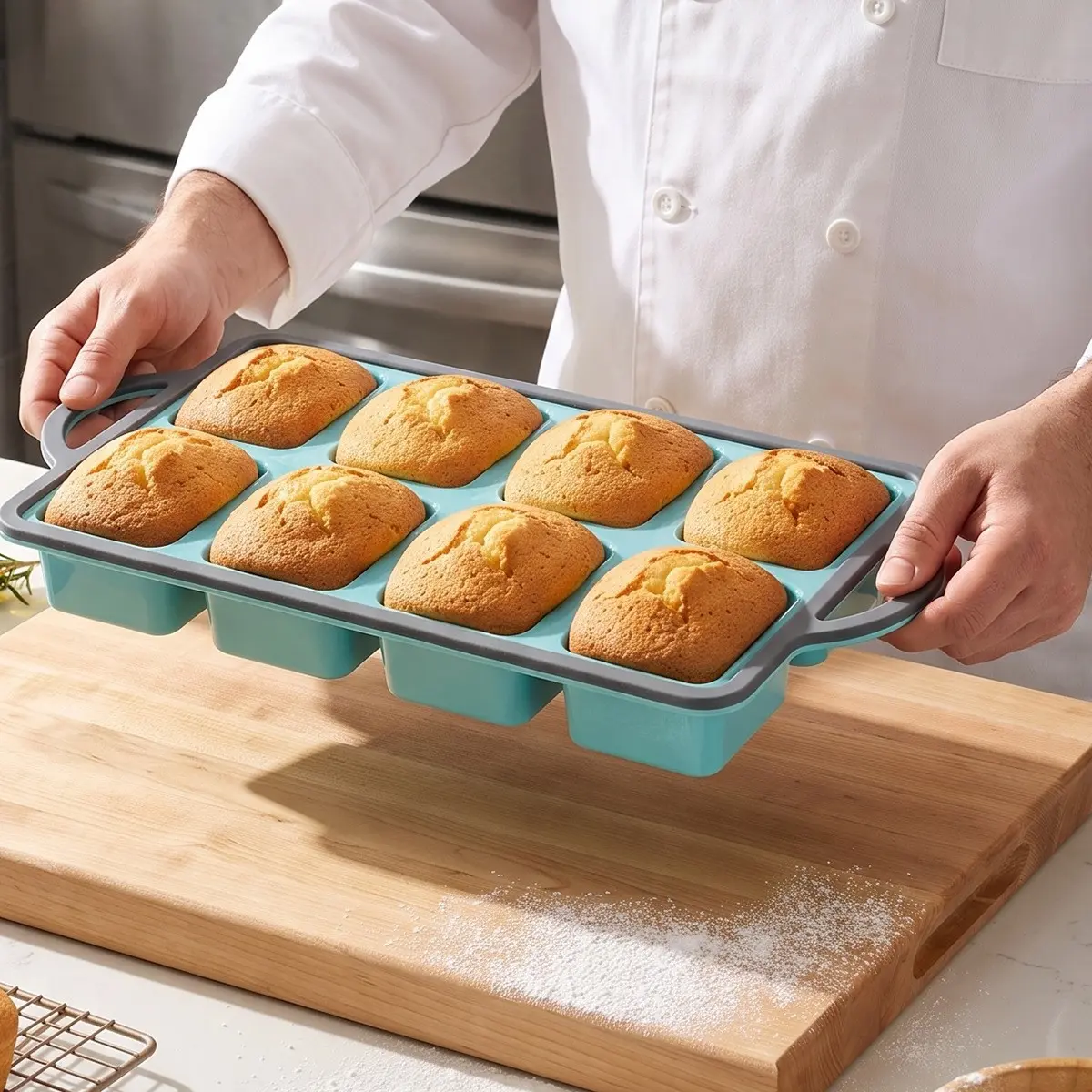 Silicone Loaf Pans, 8-Cavity Metal Reinforced Frame Pans | Non-Stick Easy Release Heat Resistant Bakeware, Reusable Small Mini Banana Bread & Cake Baking Pans for Daily Baking