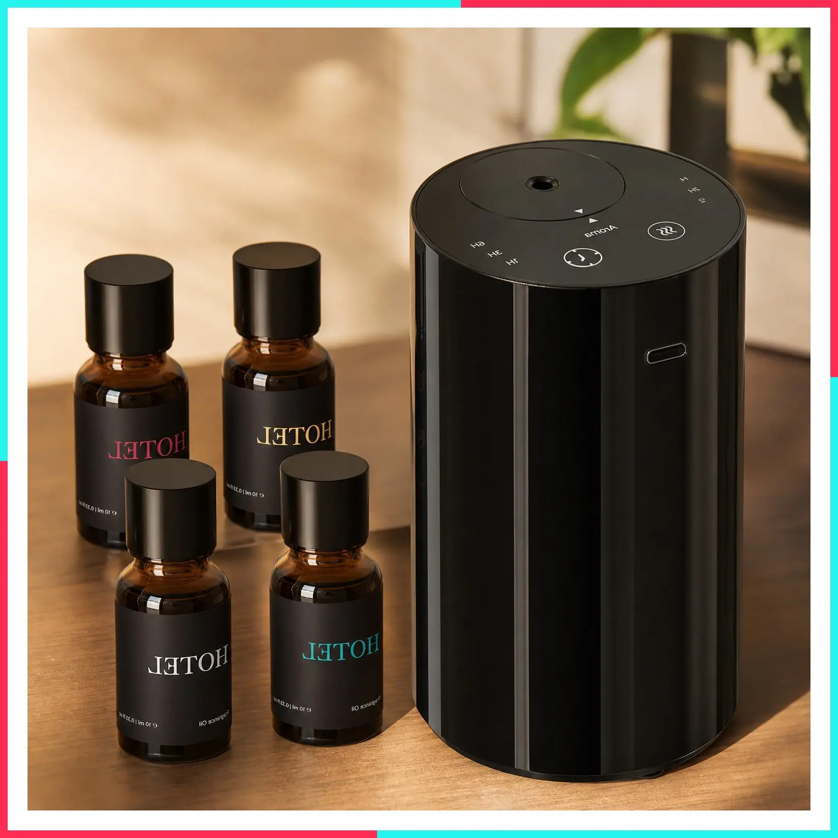 Waterless Essential Oil Diffuser Starter Kit with 4x10mL Scent Oils, Rechargeable Battery Operated Mini Aroma Diffuser for Car, Home, Office & Travel, Portable Scent Air Machine, Black