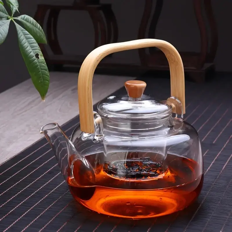 1 PC High Borosilicate Glass Perfect Teapot with Bamboo Handle Detachable Infuser for Boiling and Brewing Flower and Herbal Tea Home Use