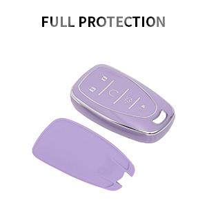 Car Key Fob Cover Compatible with Chevy Key Shell Car Accessories Remote Key Protector Fits Chevy Equinox Malibu Camaro Traverse 5-Button Smart Key, Purple