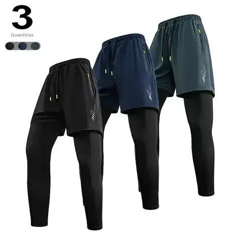 Men’s 2-Way Stretch Polyester Sweatpants - 2-in-1 Quick-Dry Gym Bottoms with Elastic Waistband, Built-In Phone Pocket, Towel Loop, All-Season Comfort for Outdoor Running, Gym Workouts, Machine Washable,sohochic