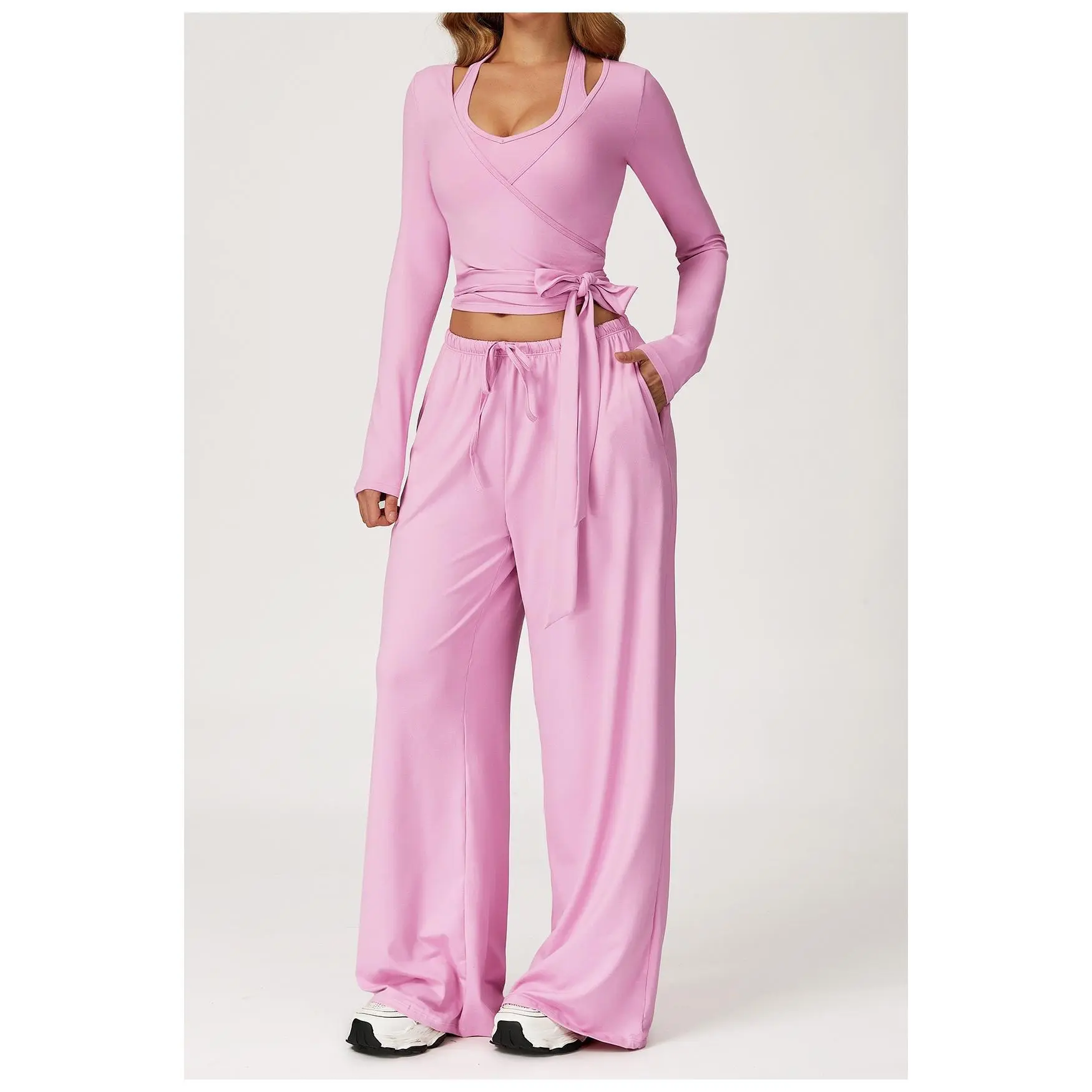 Women's Double Brushed Yoga 3-Piece Outfit, Quick Dry Breathable Athletic Tracksuit, Soft Fleece Sportswear for Running, Gym & Outdoor Workout