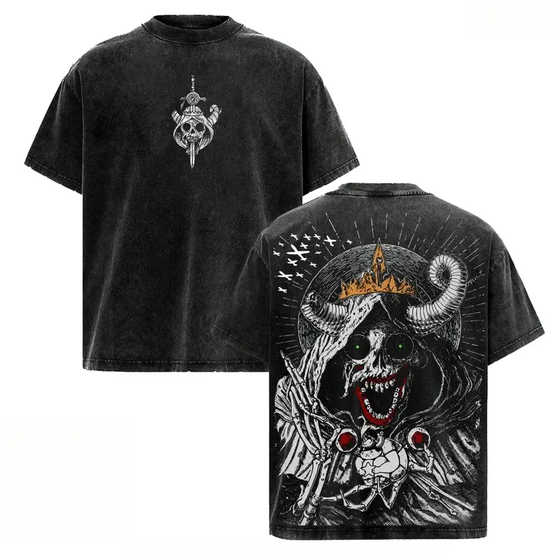 The Lich Adventure Time Vintage Washed Oversized , Dark Fantasy Cartoon , Double Printed Skull Demon Art, Heavy Cotton Streetwear, Unisex Retro Grunge Anime Style Shirt gift design distressed men fashion graphic tee trendy mama t-shirt tshirt check casual