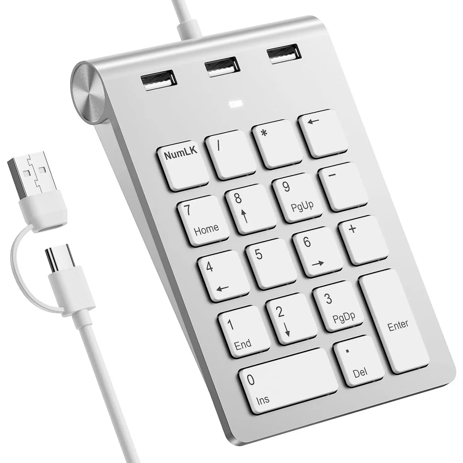 Wired Numeric Keypad USB-C & USB-A - 18  Number Pad with 3 USB 2.0 Port, 15°  Numeric Pad for Laptop/ Desktop/ Surface/ iPad, USB Number Keypad for Windows/macOS/Chrome OS, Plug & Play