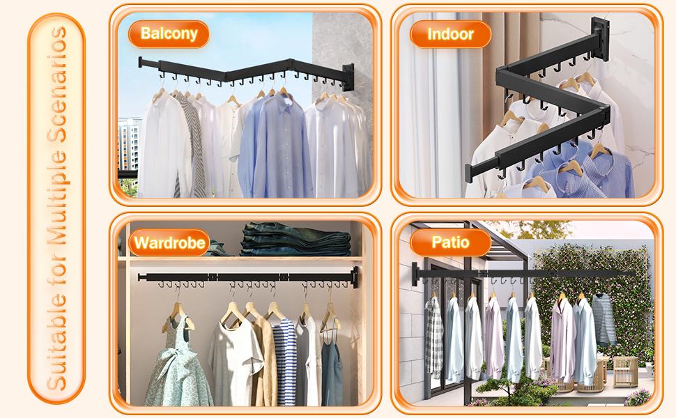 Clothes Rack, Wall-Mounted Clothes Rack, Foldable, Extendable, Foldable (J-Hook)