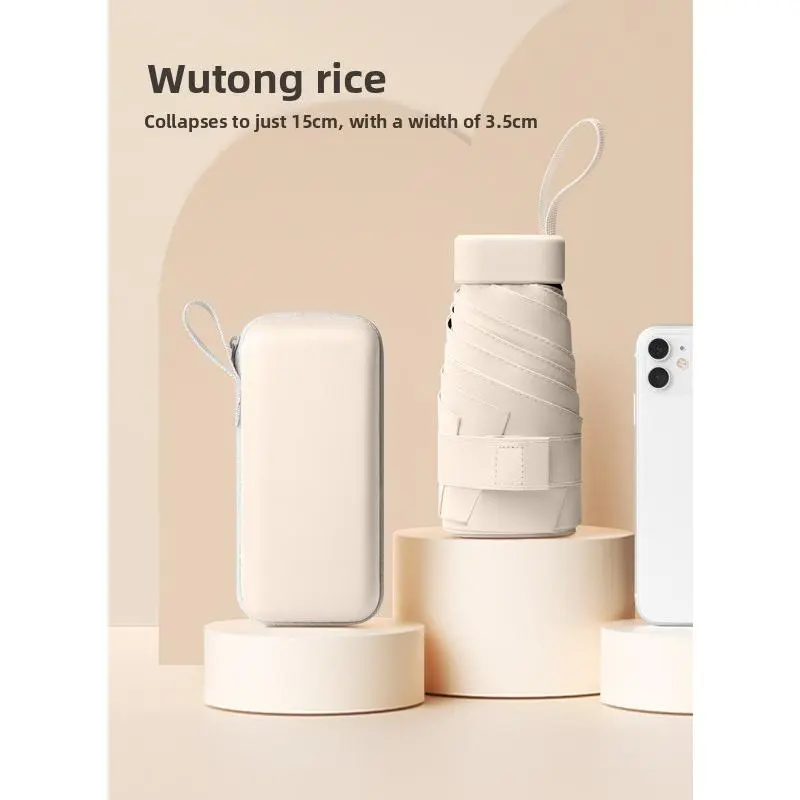 6Fold Capsule Sun Umbrella Mini Compact Portable Sunscreen UV Protection Umbrella Folding Umbrella Premium Shade Women
