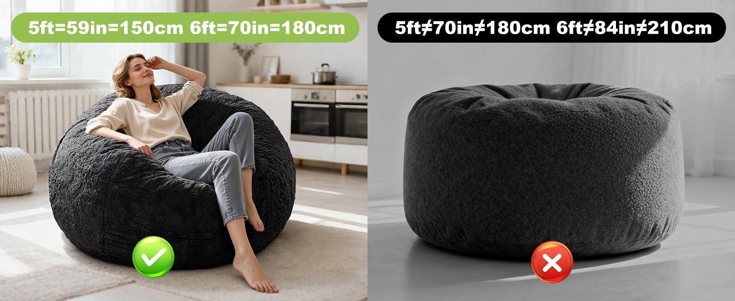 (No Filler Bean Bag Chair Cover Without Filler,Big Round Soft Fluffy PV Velvet Washable Bean Bag Lazy Sofa Bed Cover for Adults,Living Room Bedroom Furniture Outside,5ft Dark Grey (No Filler Bean Bag Chair Cover Without Filler,Big Round Soft Fluffy PV Velvet Washable Bean Bag Lazy Sofa Bed Cover for Adults,Living Room Bedroom Furniture Outside,5ft Dark Grey