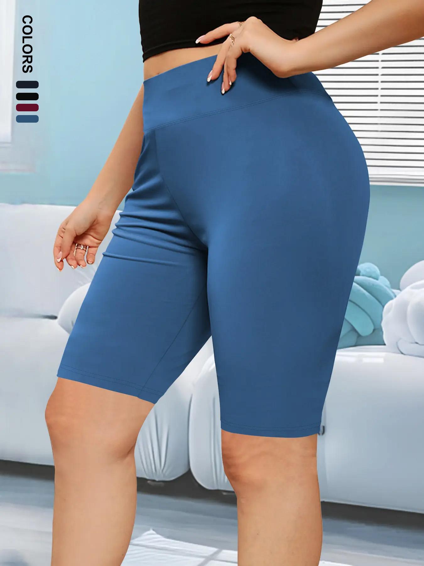 Plus Size Solid High Waist Short Leggings, Casual Comfy Breathable Skinny Shorts for Yoga Gym Workout Running, Summer Outfits 2024, Women's Bottoms for Summer, High Stretch Shorts