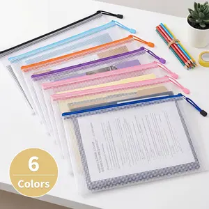 48 Pack A3 Mesh Zipper Pouch Bags, 6 Colors Clear PVC Zipper Pouches, 16.9"x11.6" Waterproof Document Organizer, Storage Bags for School, Office