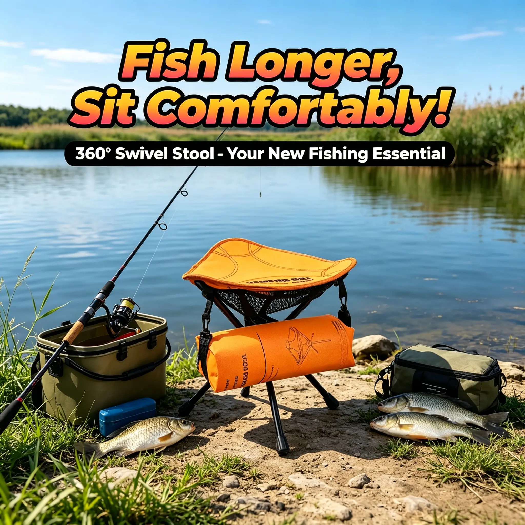 360° Swivel Fishing Stool with Sturdy Collapsible 7075 Aluminum Frame, Compact Fold, Padded 1000D Oxford Triangular Seat, Swivel Base for Hiking, Camping, Boat Cabin Use, 265lbs Bear Capacity, Durable Travel Chair