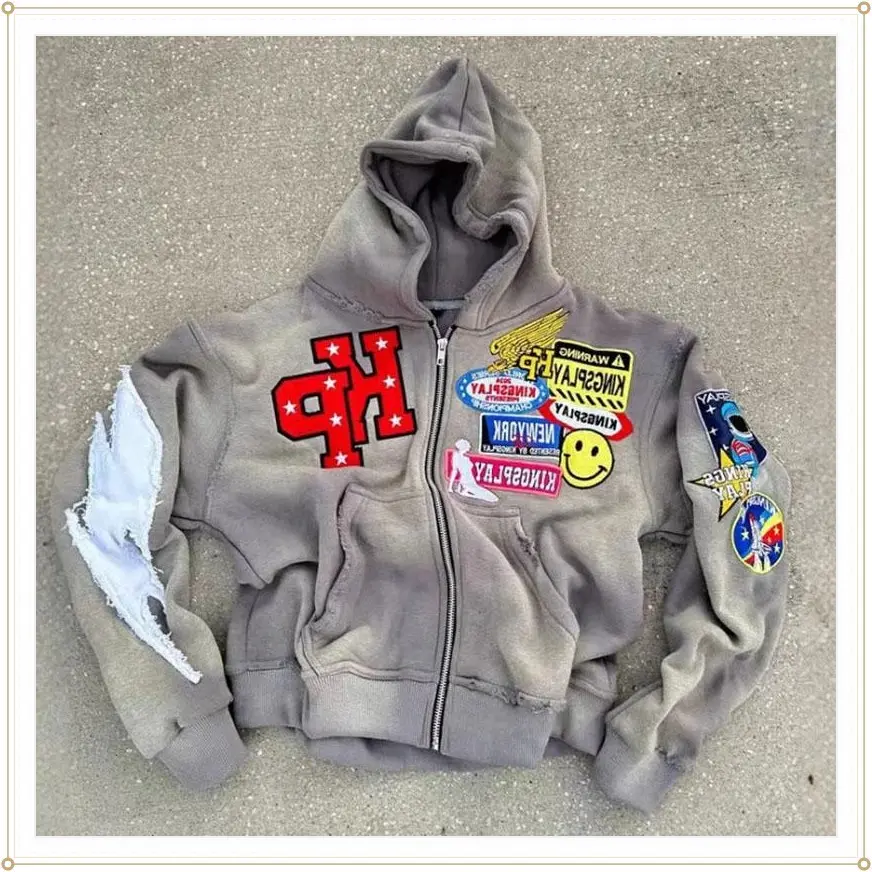 Unisex Letter Print Fashion Hoodie Zipper Casual Jacket YK Hip Hop Harajuku Jacket