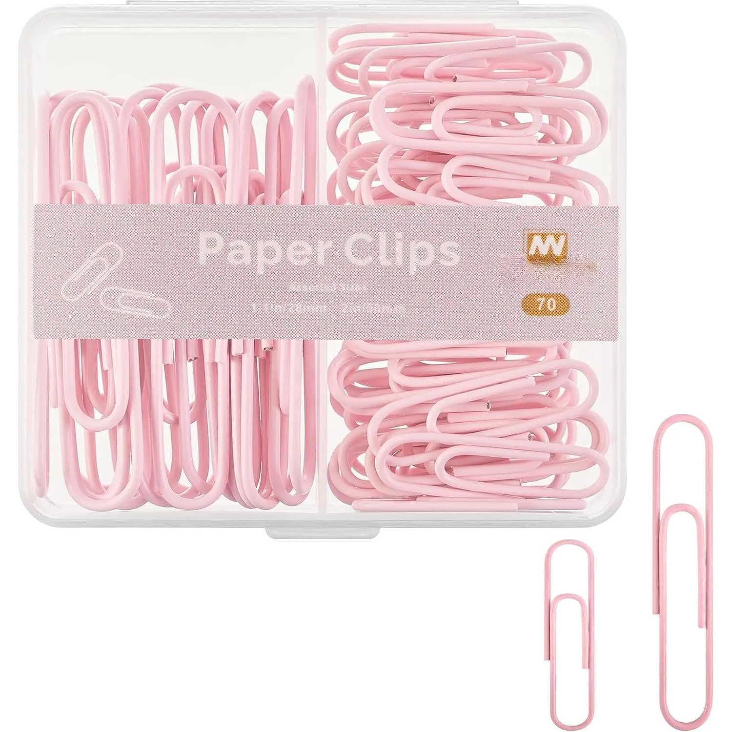 Colorful Paper Clips  Sizes, Small and Large Paper Clips, 70 Count (Light )