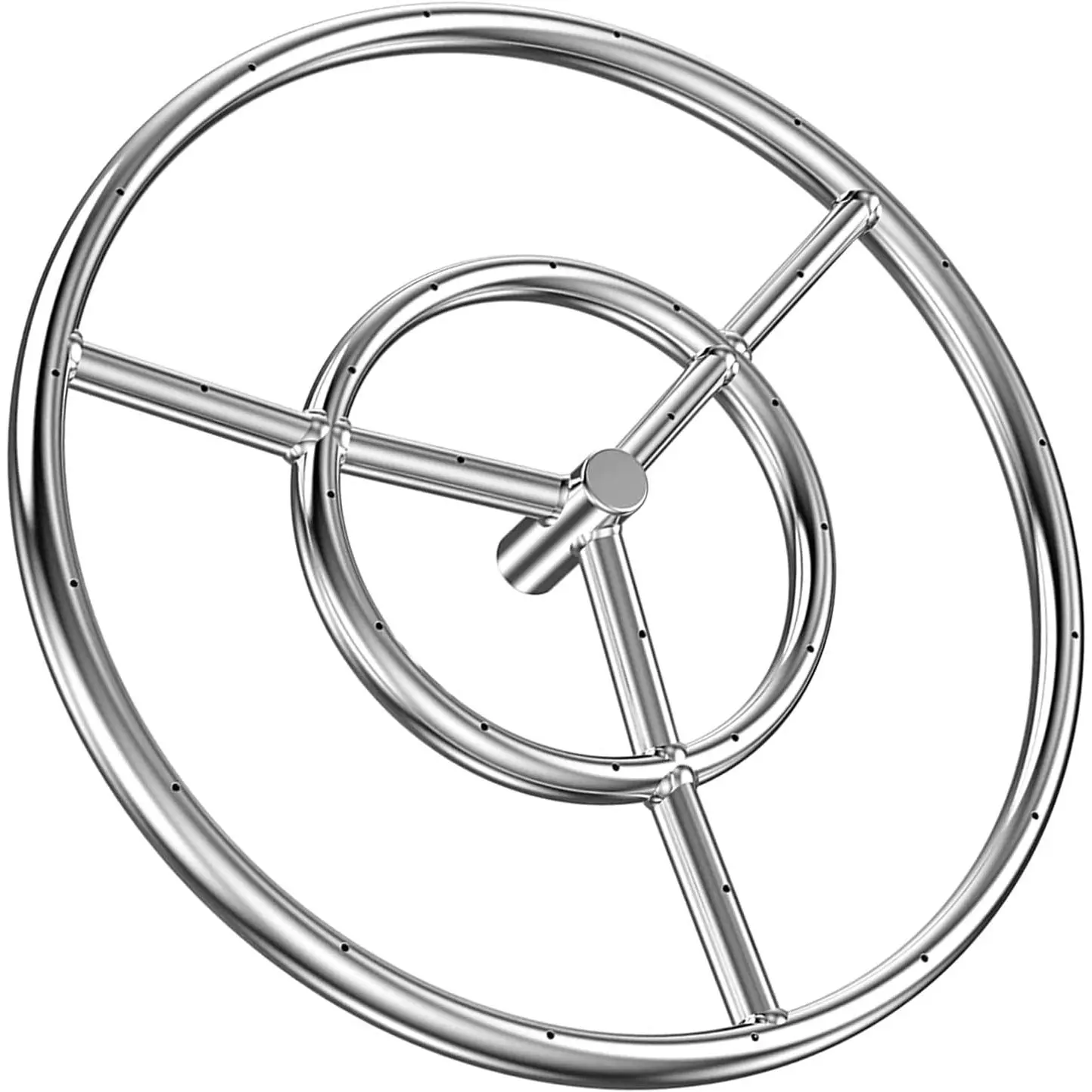 24 Inch Round Fire Pit Burner Ring for  Gas &  Fire Pit and Fireplace, 304 Stainless Steel DIY Gas Burner for Outdoor and Indoor, High BTU 296,000, No Whistling Drilled Holes