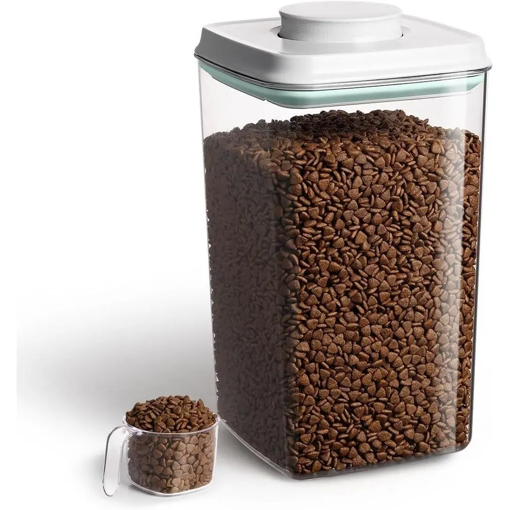 Airtight Pet Food Storage Container with 130ml Scoop – 4L/4.2qt Stackable Plastic Dog & Cat Food Container for Kibble & Treats, BPA-Free Pop Lid Storage BinGift