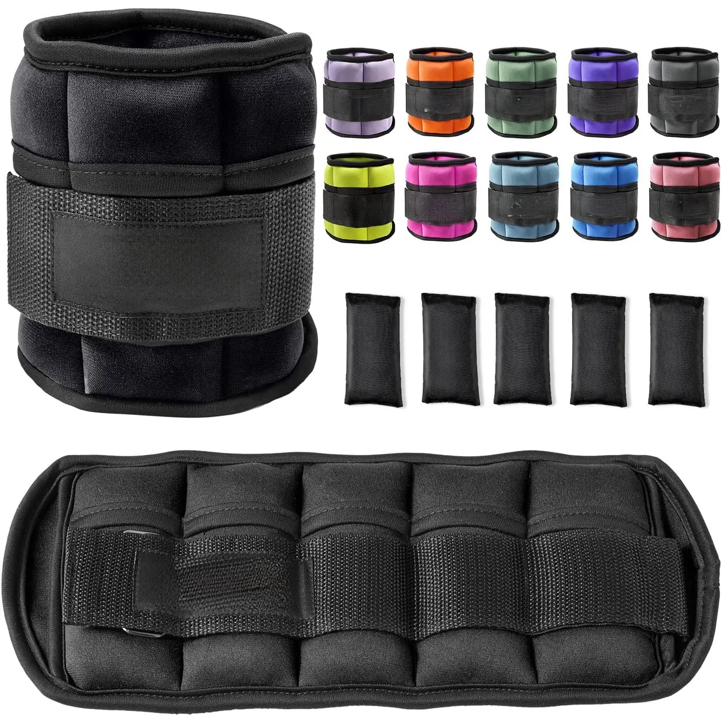 Unisex Adjustable Ankle Weights Set - 1 Pair (2-10 lbs) with Removable Sandbags, Comfortable Neoprene Leg Weights for Walking, Home Workout, Physical Therapy