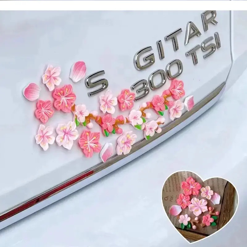 16Pcs 3D Plum Blossom & Cantaloupe Flower Car Stickers, Waterproof Seamless Floral Decals, Cute Cartoon DIY Art Decor, Multipurpose Floral Stickers for Car, Wedding, Indoor & Outdoor Festive Decoration