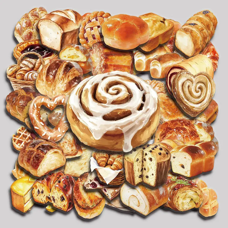 50PCS Baked Bread Aesthetic Vinyl Stickers Pack for Laptop Water Bottle Phone Case Skateboard Journal Scrapbook DIY Decoration