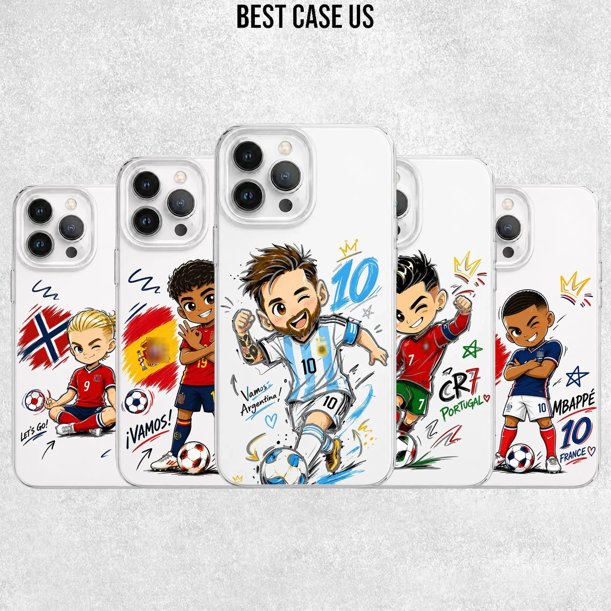 Cool Cute Cartoon Chibi Haaland / Yamal / Mbappe /  / Ronaldo Clear Phone Case - Football Star Graphic Cover for iPhone 17 Air 16 15 14 13 12 11 Pro Max Plus and Samsung S26 S25 S24 S23 S22 Plus Ultra, Trendy Soccer Fan Gift