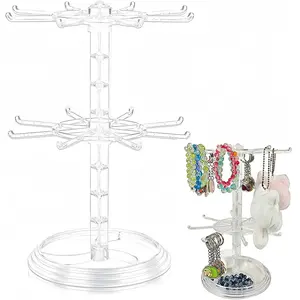 2-Tier Bracelet Display Stand, Transparent 360° Rotatable Necklace Rack, Clear Organizer Keep all your storage neatly organized for clear visibility. This stylish circular counter jewelry holder stores necklaces, bracelets, earrings, rings and watches.