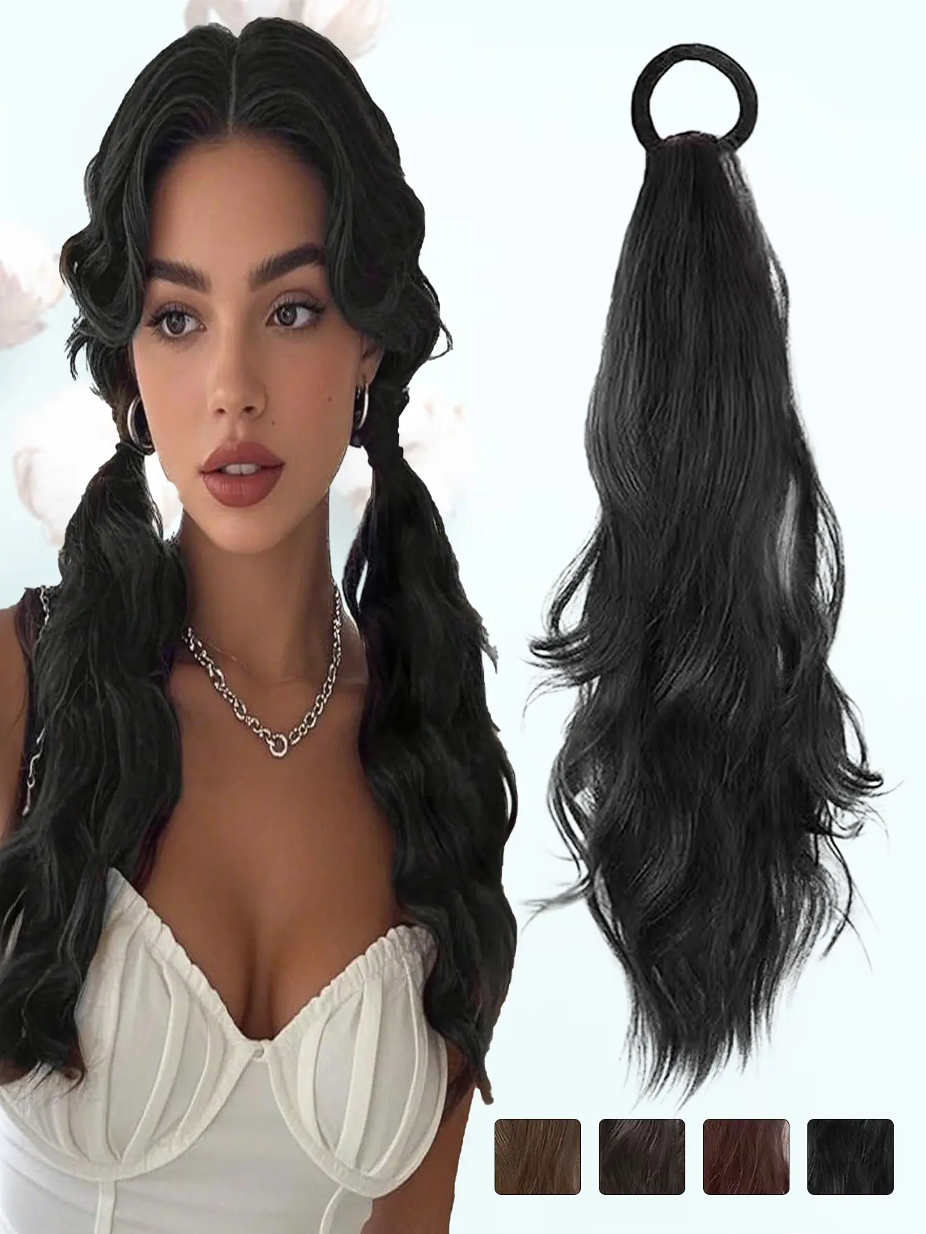 Kairiya 18 Inch Natural Wave Ponytail Extension Wig with Elastic Band, Easy To Install Synthetic Hairpiece for Daily Wear & Women Fashion Styles, Synthetic Curly Hair, Synthetic Wavy Hair, Synthetic Hair Hairpieces