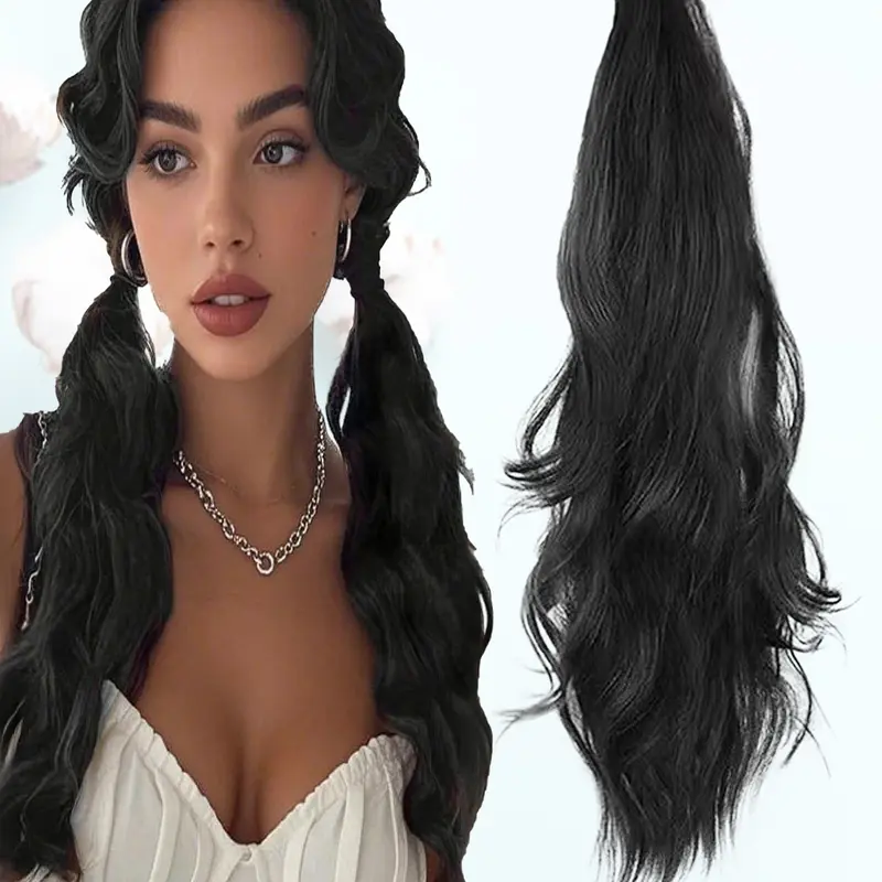 Kairiya 18 Inch Natural Wave Ponytail Extension Wig with Elastic Band, Easy To Install Synthetic Hairpiece for Daily Wear & Women Fashion Styles, Synthetic Curly Hair, Synthetic Wavy Hair, Synthetic Hair Hairpieces