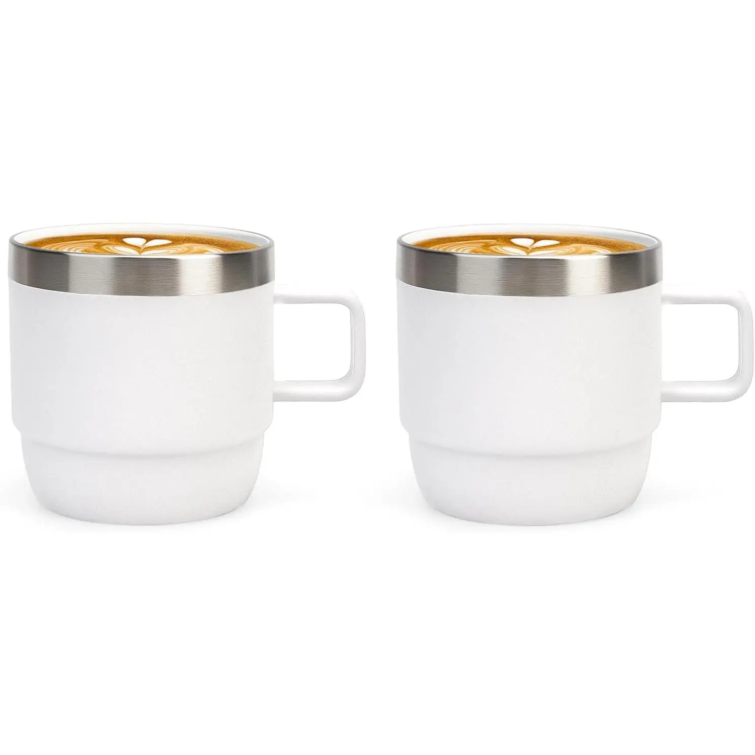 6 oz Espresso Mug with Handle, Ceramic-Lined 18/8 Stainless Steel | Double Wall Vacuum Insulated Coffee Cups, Stackable, Dishwasher Safe for Cortado, Flat White, , White-2 Pack