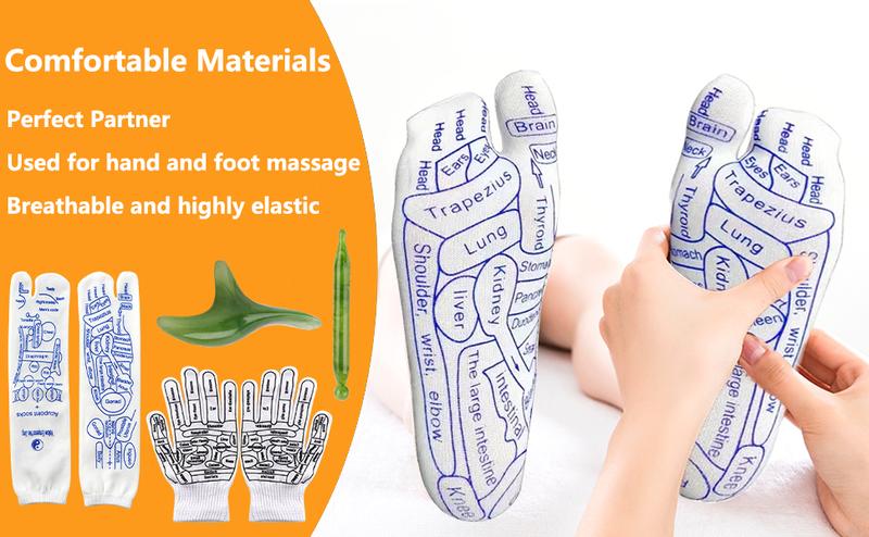 YAMMI Reflexology Socks with Tools and Gloves Set, Unisex Pressure Point Socks with Reflexology Tools, Acupuncture Socks Kit for Foot Massage, Foot Massage Sock Guide Body Care Comfort