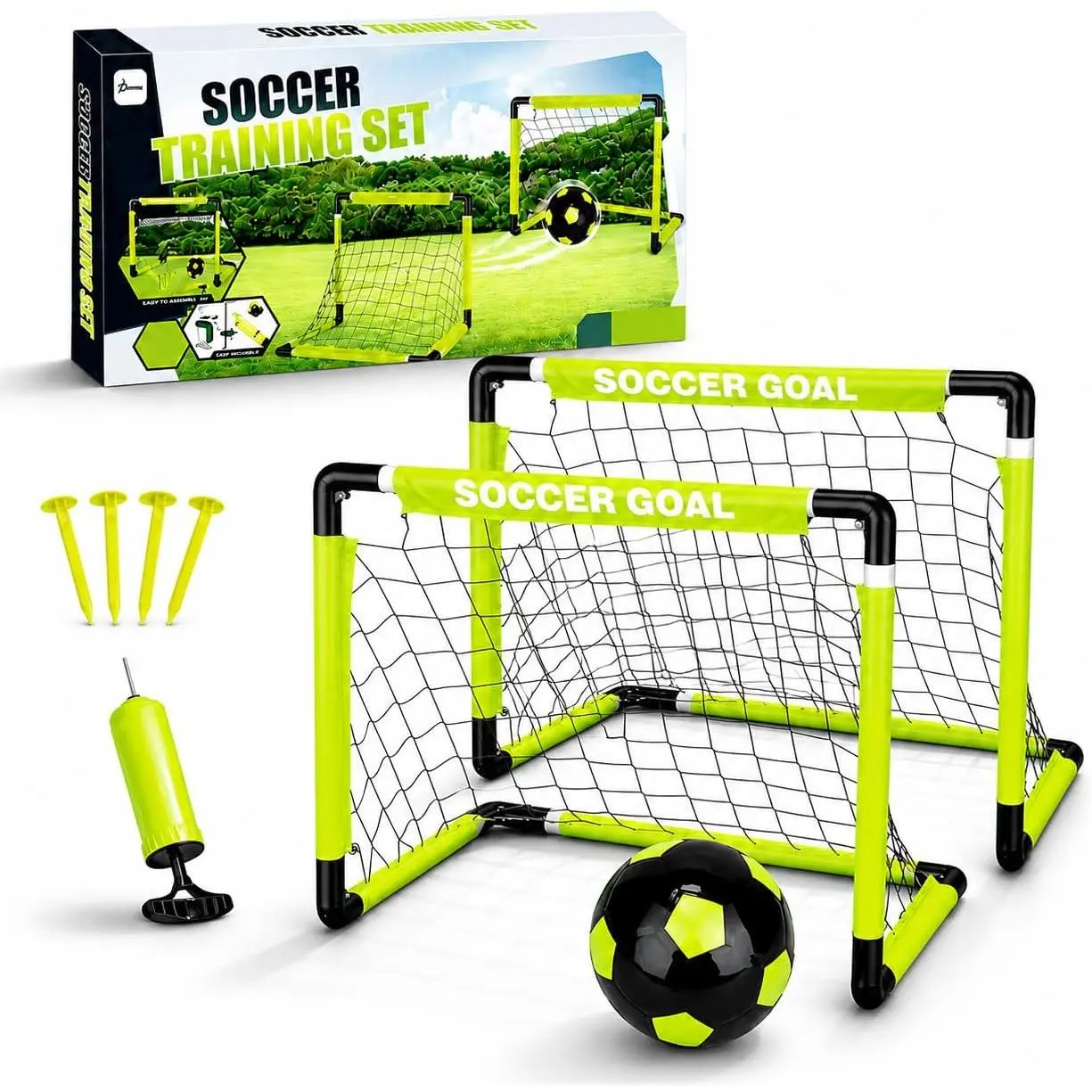 Soccer Goals Set for Indoor & Outdoor Play - Includes Foldable Goal, Ball, Pump & 4 Stakes