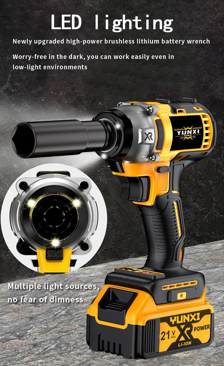 YUNXI 21V 350N Cordless Impact Wrench Wireless Drill Kit, Brushless Electric Impact Gun Drill, Impact Wrench Drill, Toolbox, Charger, Socket And Complete Accessories. Suitable For Men'S Gifts In Cars And Homes | Father'S Day Gifts Set with Work Light