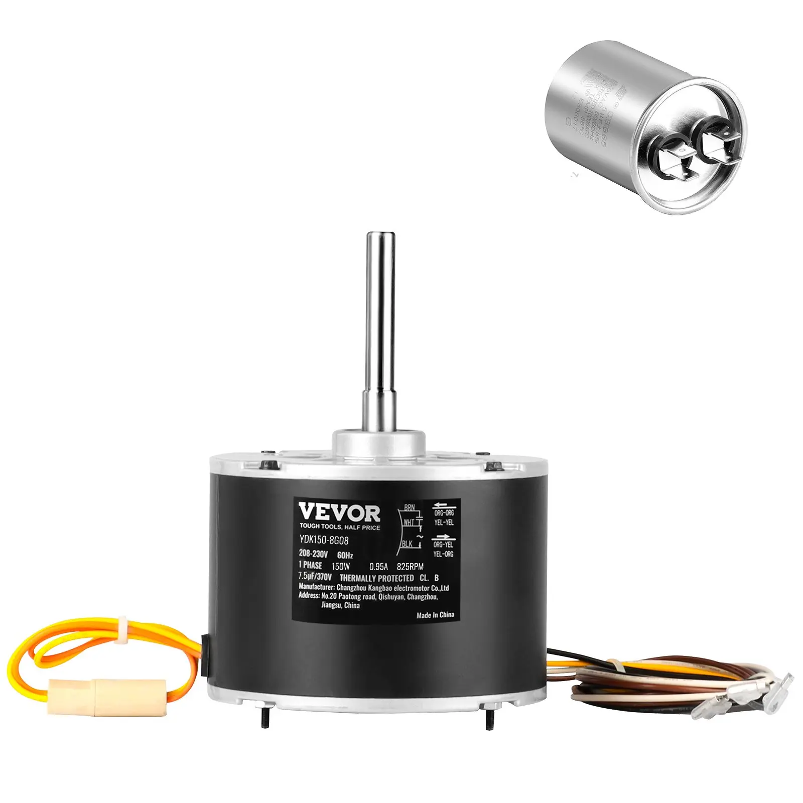 VEVOR Condenser Fan Motor 5KCP39GFS166S, 3S003, 1/5 HP 208-230V, 825RPM, OEM Standard Upgraded Replacement Condenser Motor Reversible Rotating, Explosion-proof CBB65 7.5F/370V Capacitor