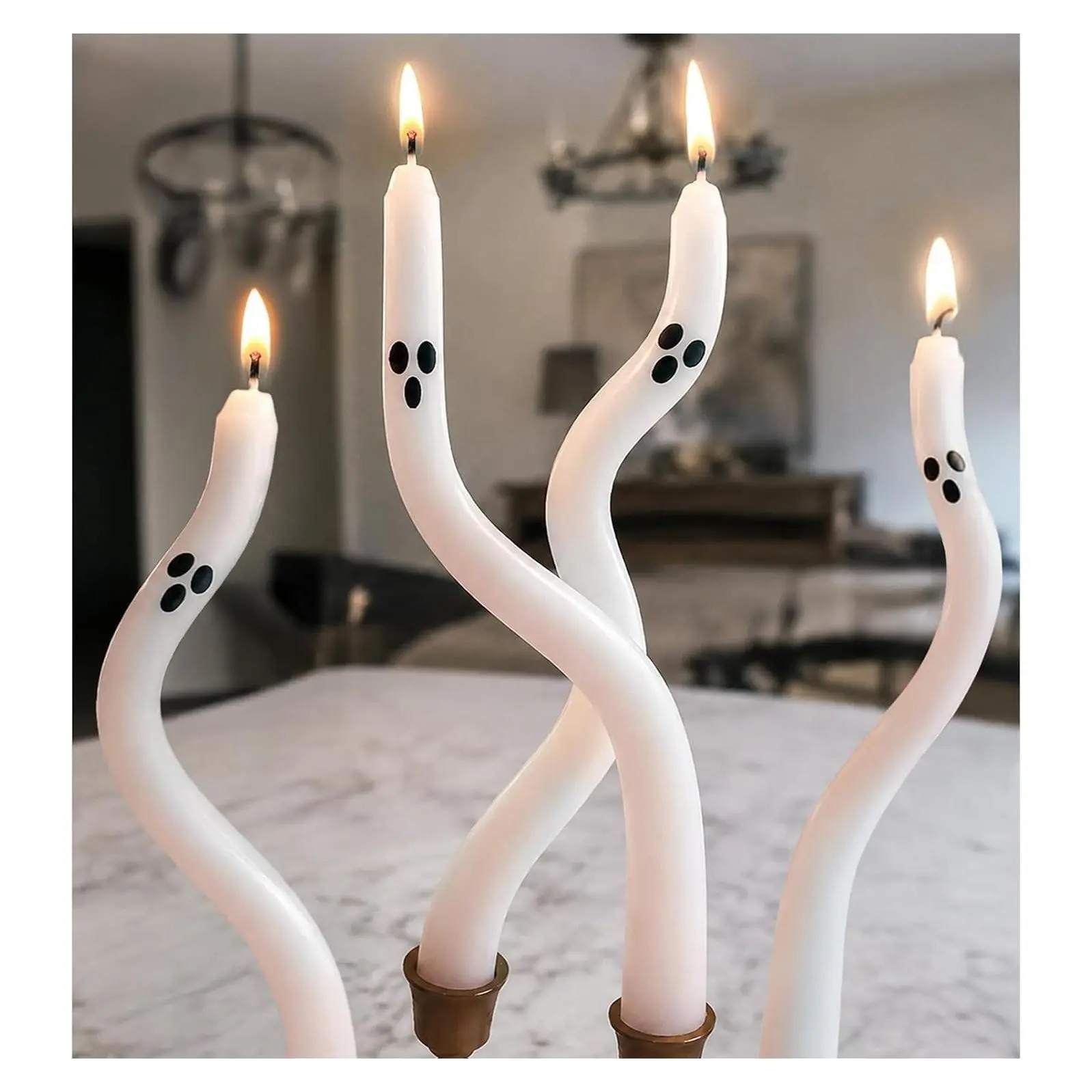 4 Pack Cute Ghost Taper Candles - Spooky Twisted Halloween Candles for Table Centerpieces, Mantel, Home Party Room DecorGift