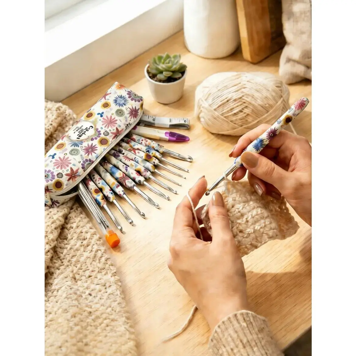 42Counts Crochet Hooks Sets for Beginners Full Size Soft Handle Crochet Starter Set with Storage Bag Crochet Accessories Ergonomic Crochet Kit Cute Printed Knitting Kit for Crochet Lovers