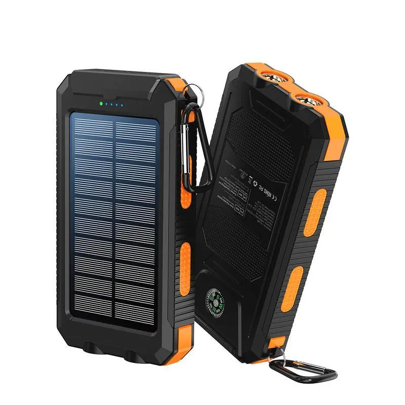10000mAh Portable Solar Cell Phone Battery Panel Charger, with Flashlight/USB/Type-c/micro Interface/compass, Suitable for iPhone/ Android Mobile Digital Electronic Devices, Gift Customization, Outdoor Emergency Power Backup Battery Pack