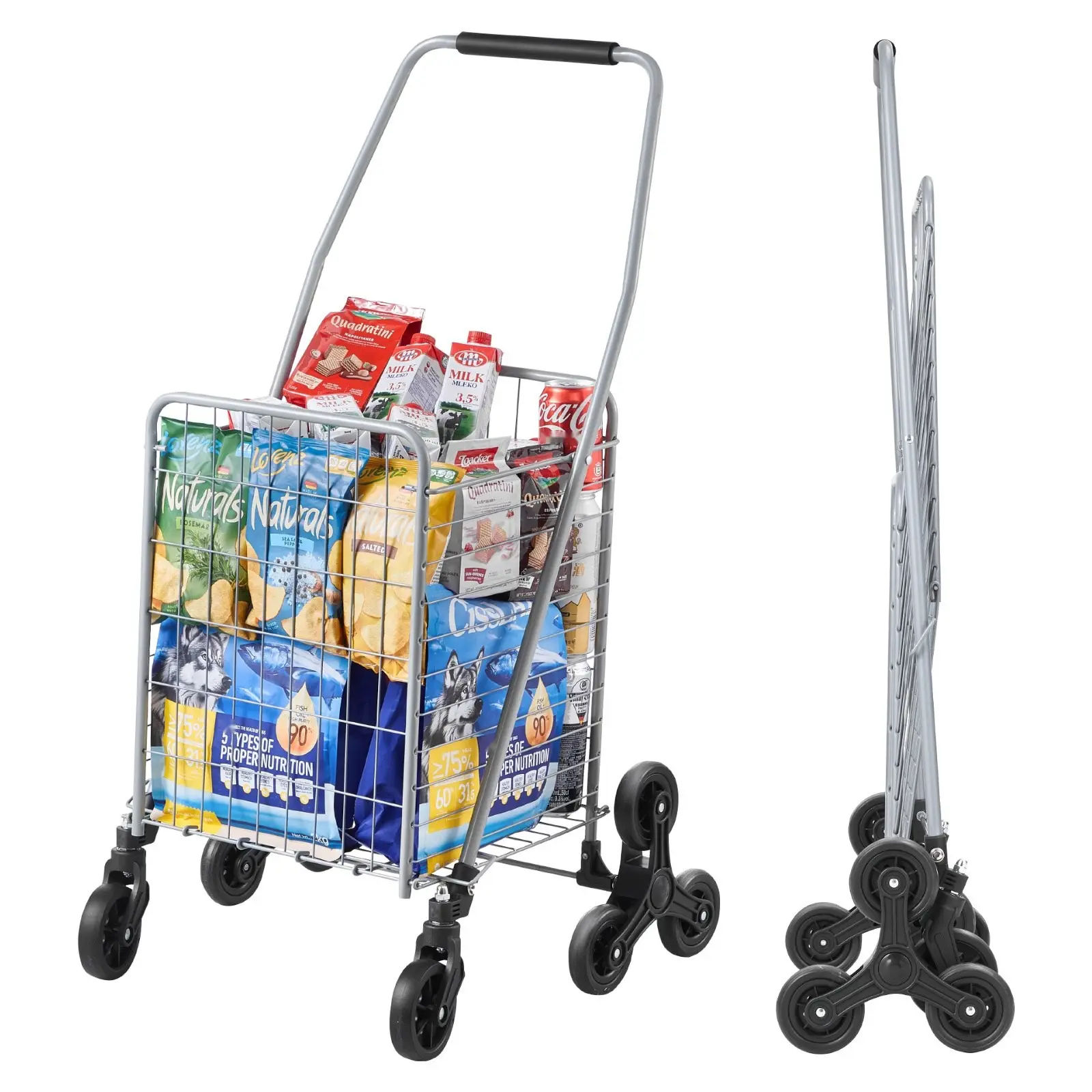 Stair-Climbing Cart Foldable Shopping Cart 45L Capacity with Durable Steel Frame and Integrated Stair-Climbing Wheels, Telescoping Handle, Lightweight Portable Utility Cart for Groceries, Laundry, Yard Work, and Indoor Outdoor Use