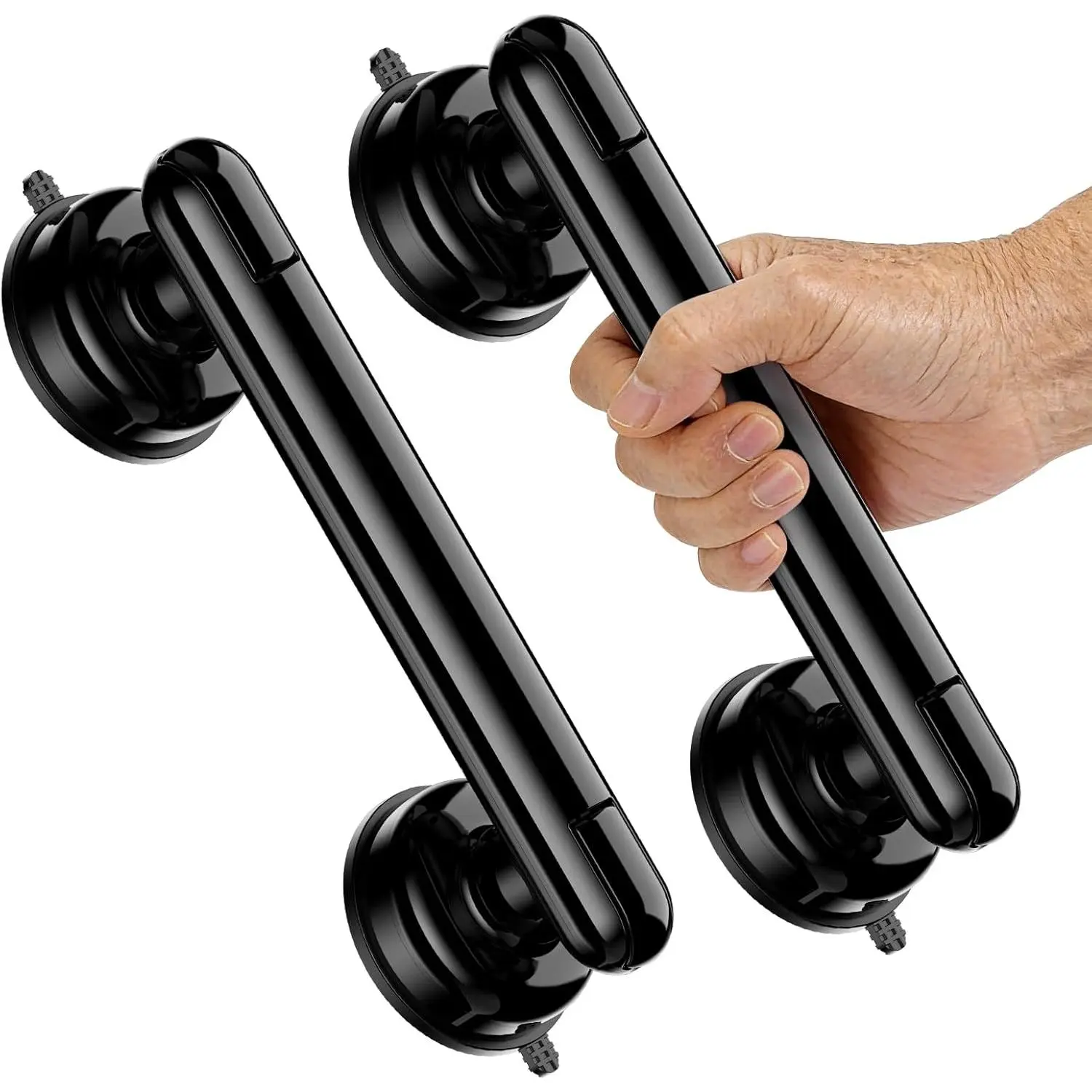 Upgraded 2-Pack Heavy-Duty Suction Shower Grab Bars, No Drilling Tool-Free Bathroom Wall Safety Handle, Easy Removal Reusable for Elderly Seniors Handicap, Black
