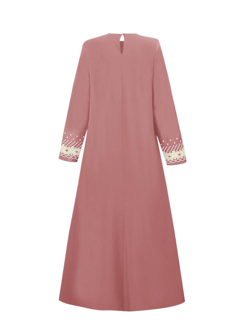 Women's Floral & Dot Print Long Sleeve Maxi Dress, Modest Round Neck Arabian Dress for Daily Wear, Ladies Islamic Clothing for All Seasons