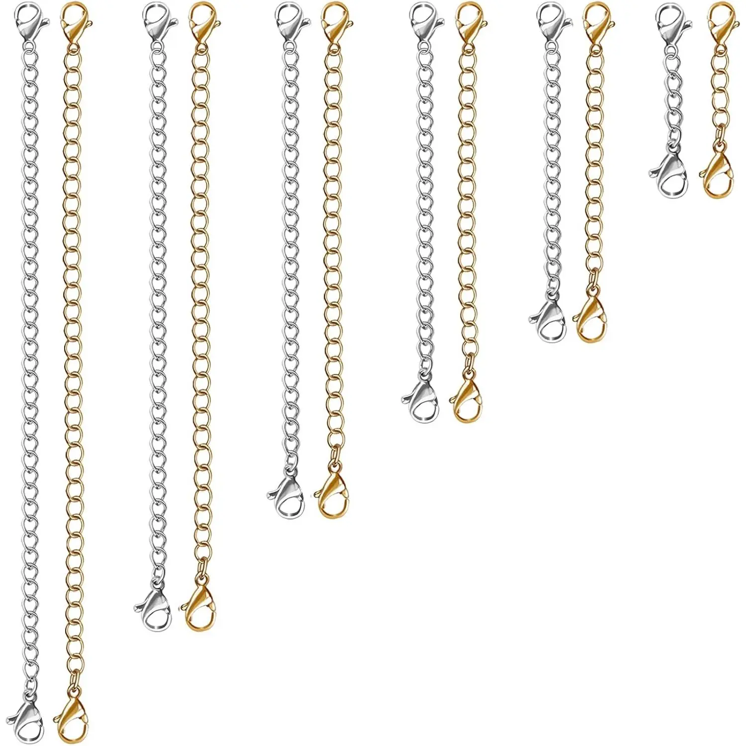 12 count Necklace Extenders - Stainless Steel Necklace Extension Chain for , Bracelets & Anklets (6  & 6 , 1"-6" Lengths)